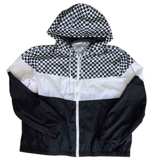 No Boundaries Black White Check Checkered Hooded Windbreaker XXXL - Picture 5 of 7